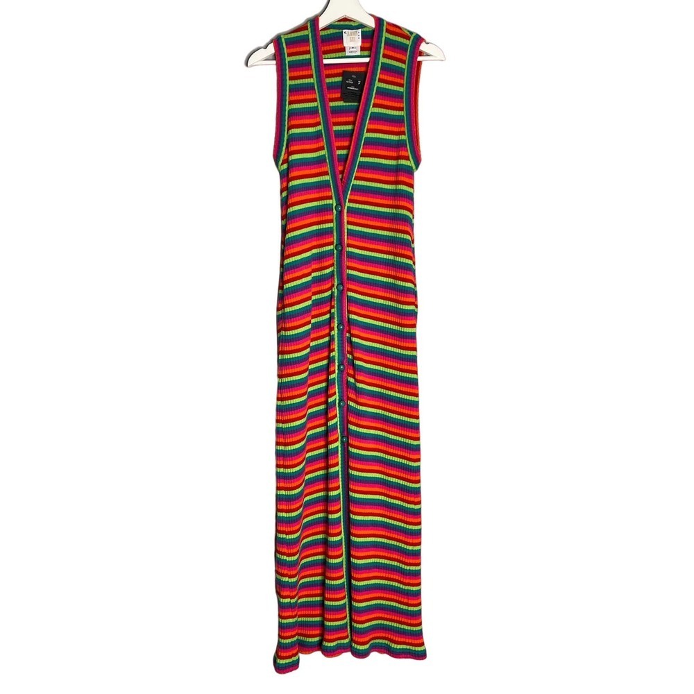 Anna Sui Multicolor Cotton Striped Sleeveless Button Midi Dress Size P - Picture 2 of 8